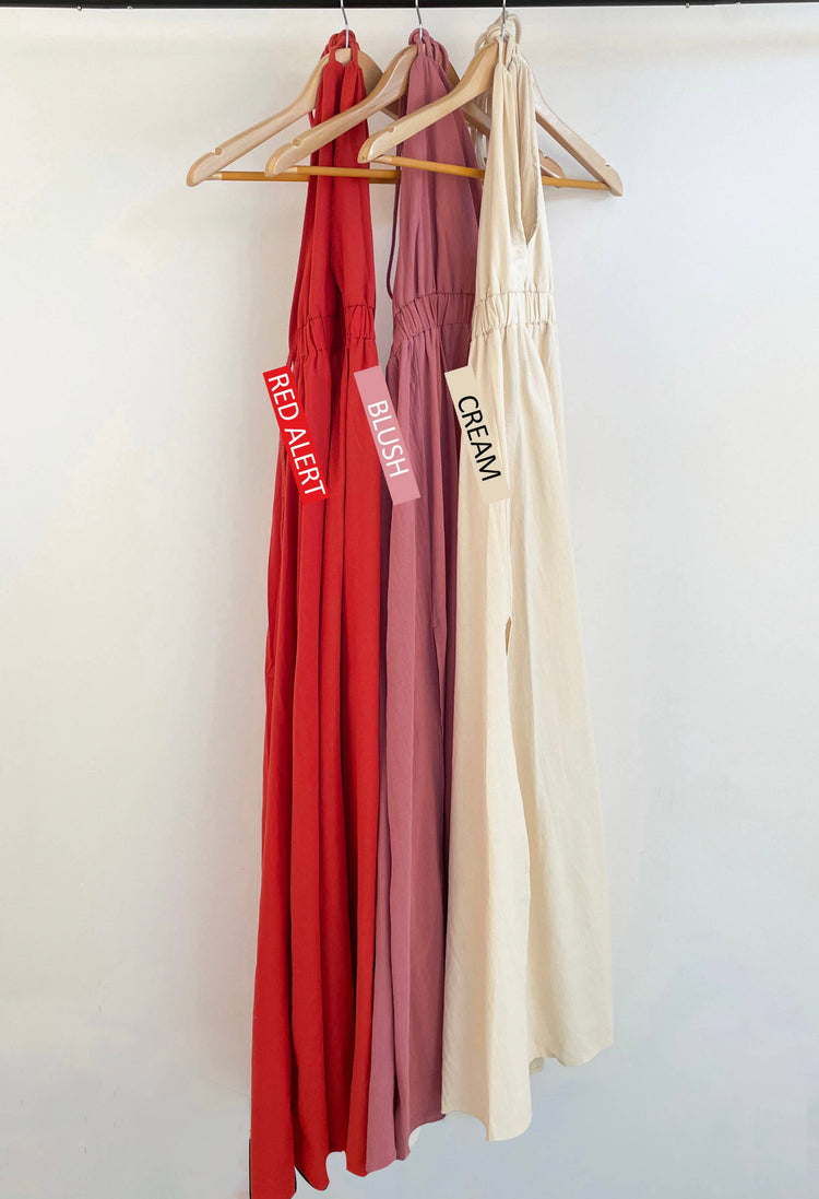 Blush Open Back Halter Woven Maxi Dress