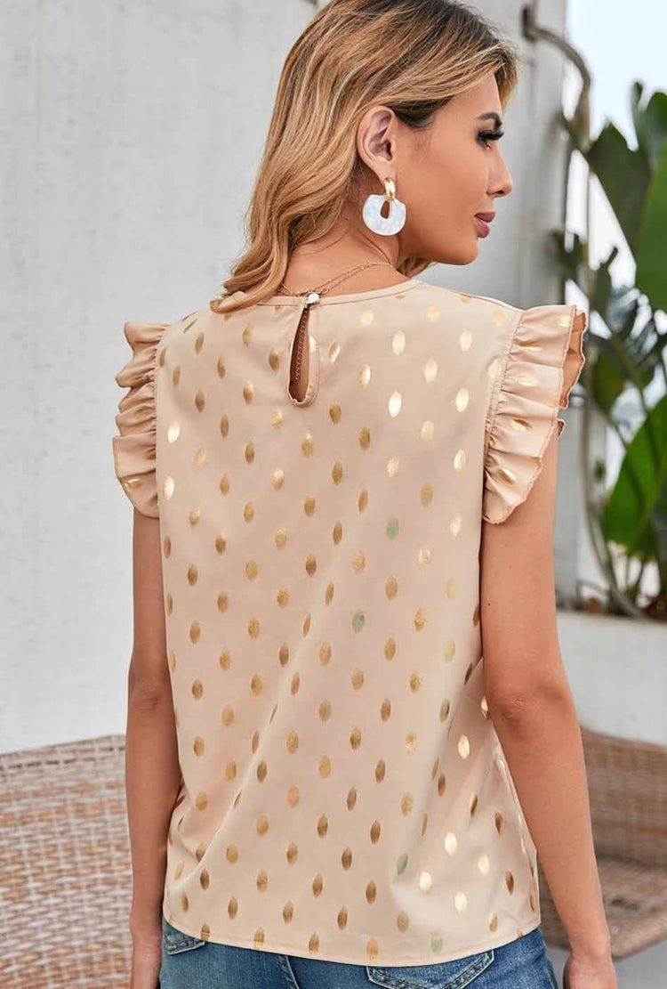 Tan Top with Golden Polka Dots