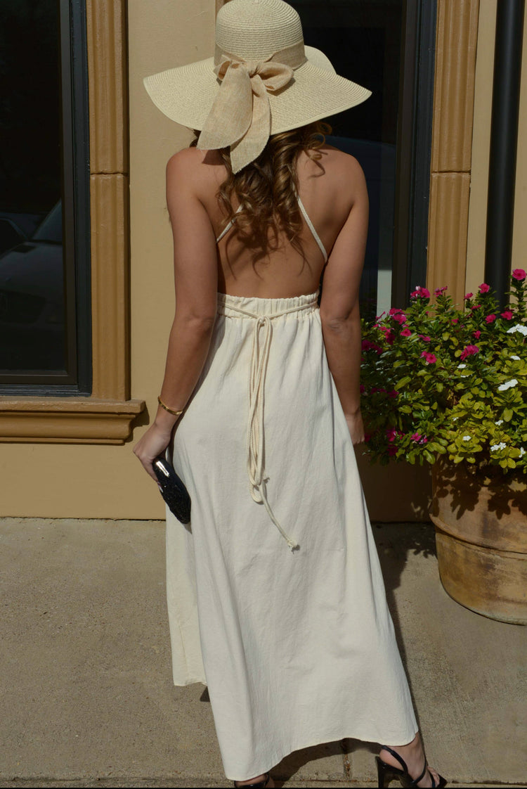 Blush Open Back Halter Woven Maxi Dress