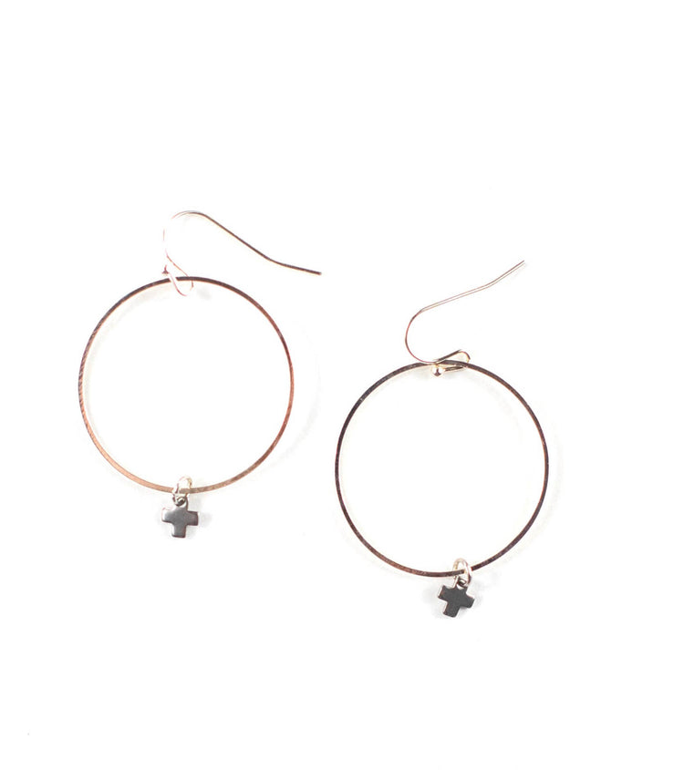 Small cross hoop earrings