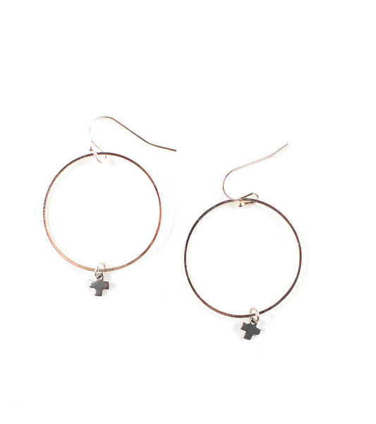 Small cross hoop earrings