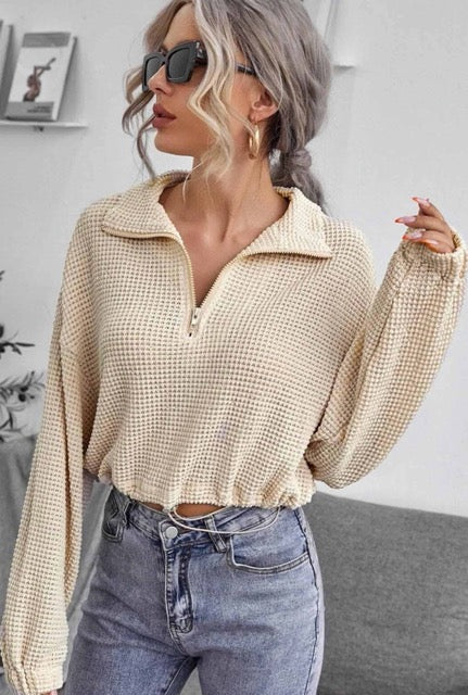 Cream Waffle Knit Crop