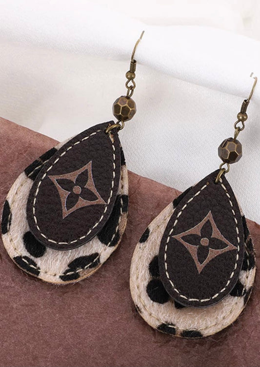 Cow Print Tear Drop Earrings